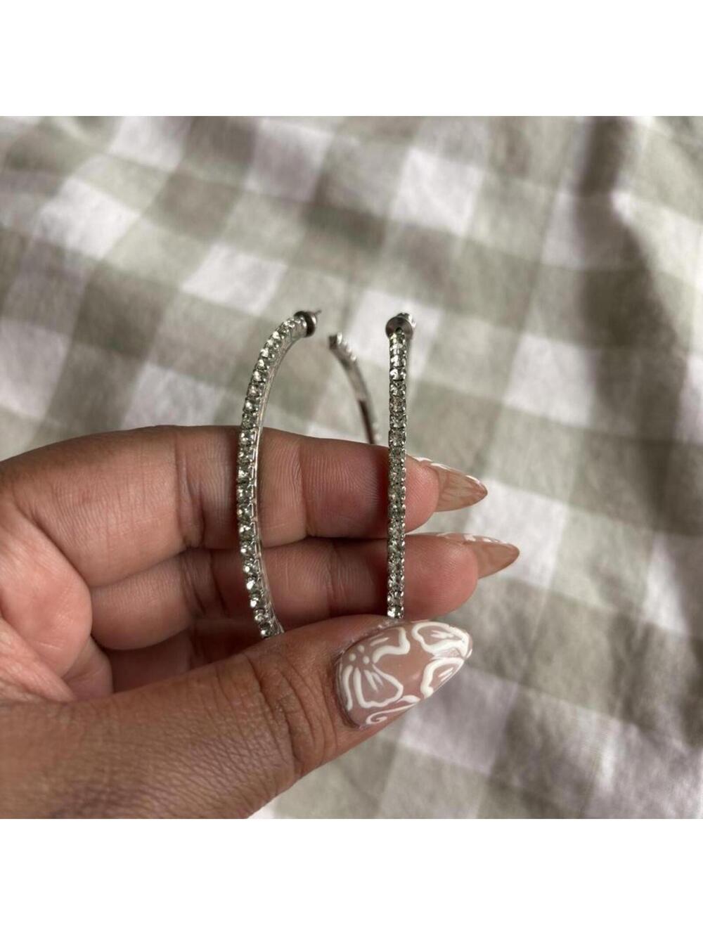 LARGE SPARKLY DIAMOND HOOP EARRINGS